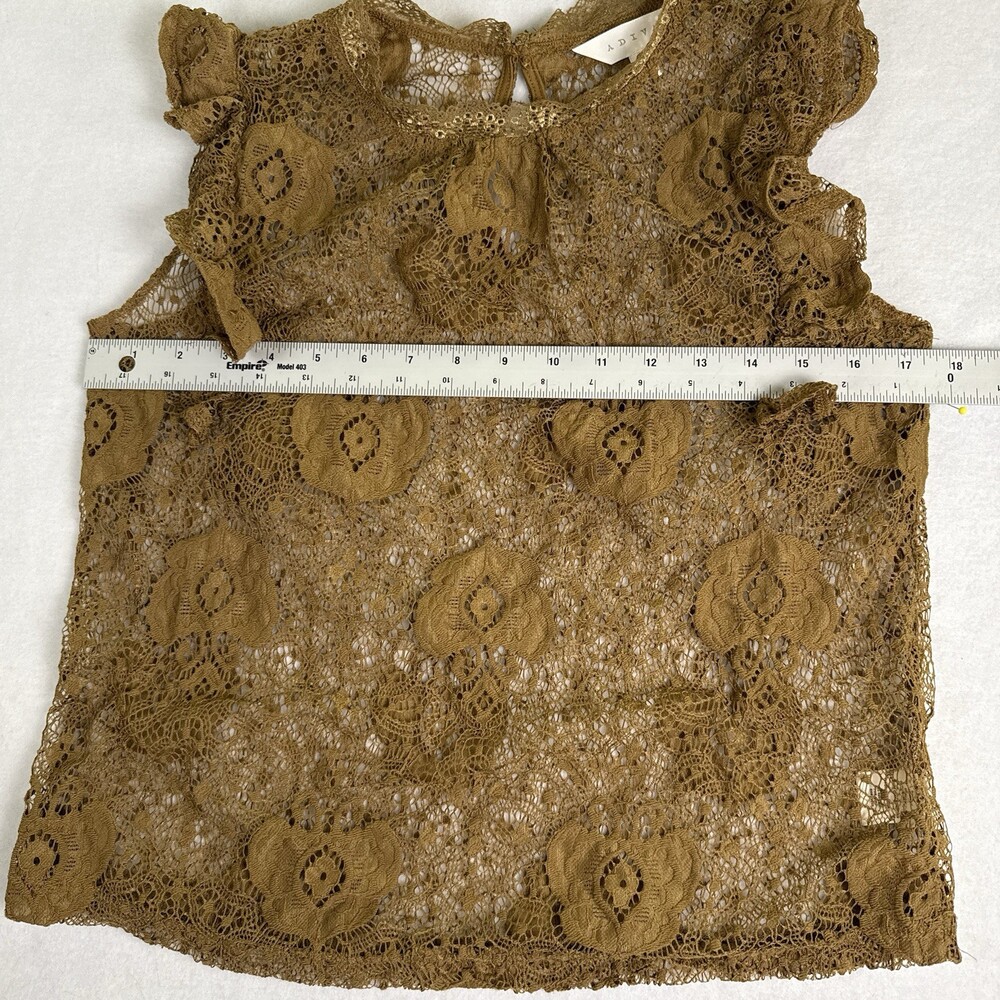 ADIVA Lace Top Sheer Floral Flutter Sleeve High Neck Fairy Festival Brown Size S - Picture 4 of 7